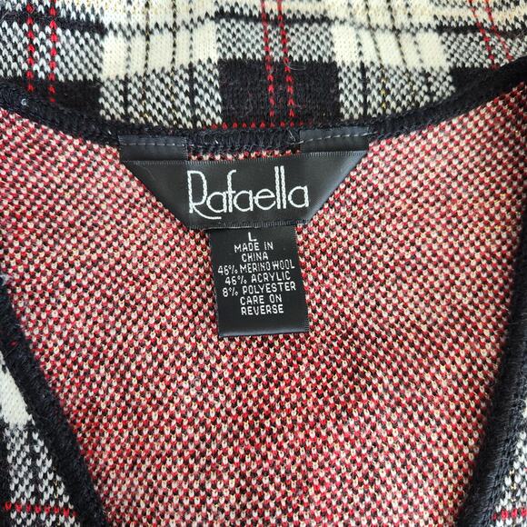 Vintage Rafaella Black Red White Plaid Button Sweater Vest Sleeveless Academia L - Picture 8 of 9